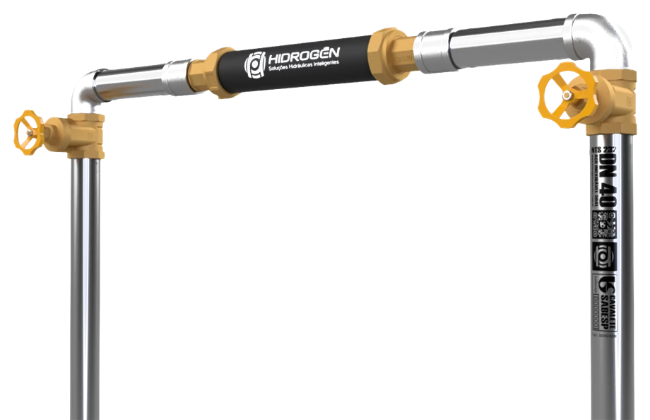 Conjunto de medição com hidrômetro, registros e tomadas de instrumentação.